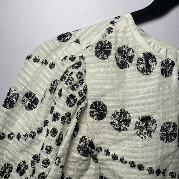 Marie Oliver Women's size XXS Harley White Black Linen Blend Puff Sleeve Blouse - Picture 4 of 11